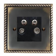 Georgian Quadplex TV Socket Dark Antique Relief