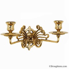 Twin Arm Wall Mounted Candle Sconce Polished Brass
