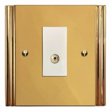 Plaza TV Socket Outlet Polished Brass Lacquered & White Trim