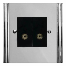 Plaza TV Socket Outlet 2 Gang Polished Chrome & Black Trim