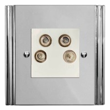 Plaza Quadplex TV Socket Polished Chrome & White Trim