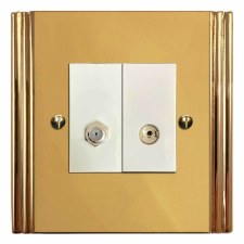 Plaza Satellite & TV Socket Outlet Polished Brass Lacquered & White Trim