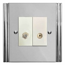 Plaza Satellite & TV Socket Outlet Polished Chrome & White Trim