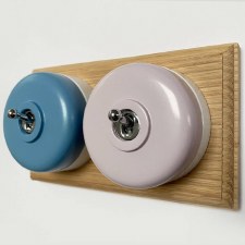 Round Dolly Light Switch 2 Gang Mix and Match on Oak Pattress with White Mounts