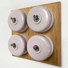 Round Dolly Light Switch 4 Gang Lilac on Oak Pattress with White Mounts