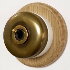 Round Dolly Light Switch 1 Gang Antique Satin Brass White Base