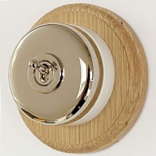 Round Dolly Light Switch 1 Gang Polished Nickel White Base