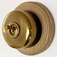 Round Dolly Light Switch 1 Gang Renovated Brass Black Base