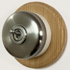 Round Dolly Light Switch 1 Gang Satin Chrome White Base