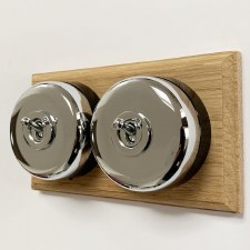 Round Dolly Light Switch on Wooden Base Polished Chrome 2 Gang