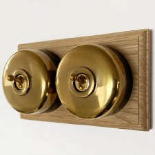 Round Dolly Light Switch 2 Gang Renovated Brass