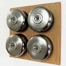 Round Dolly Light Switch 4 Gang on Oak Base Satin Chrome Black