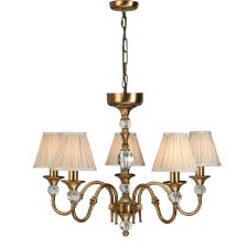 Interiors 1900 Polina 5 Light Chandelier Antique Brass Beige Shades