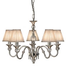 Interiors 1900 Polina 5 Light Chandelier Polished Nickel Beige Shades