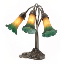 Pond Lily Art Nouveau Table Lamp with Amber & Green Shades