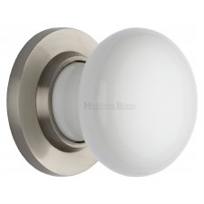 Heritage Porcelain Door Knobs White with Satin Nickel Rose Heritage Porcelain Door Knobs White with Satin Nickel Rose