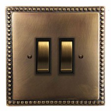 Regency Rocker Light Switch 2 Gang Hand Aged Brass