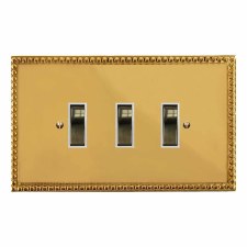 Regency Rocker Light Switch 3 Gang Polished Brass Lacquered & White Trim