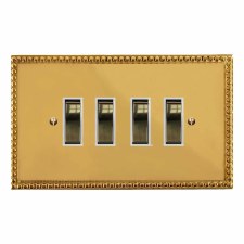 Regency Rocker Light Switch 4 Gang Polished Brass Lacquered & White Trim