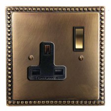 Regency Switched Socket 1 Gang Hand Aged Brass