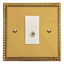 Regency TV Socket Outlet Polished Brass Lacquered & White Trim