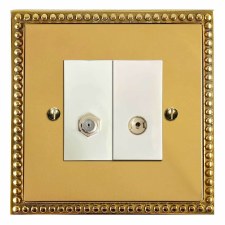 Regency Satellite & TV Socket Outlet Polished Brass Lacquered & White Trim