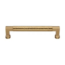 Heritage Bauhaus Hammered Pull Handle 101mm Satin Brass Lacquered