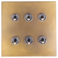 Victorian Dolly Switch 6 Gang Antique Satin Brass