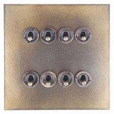 Victorian Dolly Switch 8 Gang Hand Aged Brass