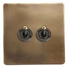 Victorian Dolly Switch 2 Gang Hand Aged Brass