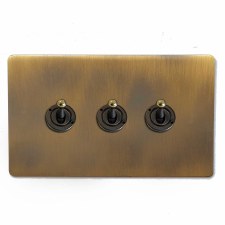 Victorian Dolly Switch 3 Gang Antique Brass Lacquered
