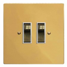 Victorian Rocker Light Switch 2 Gang Polished Brass Lacquered & White Trim