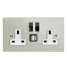 Victorian Switched Socket 2 Gang USB Polished Nickel