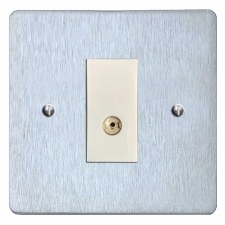 Victorian TV Socket Outlet Satin Chrome & White Trim