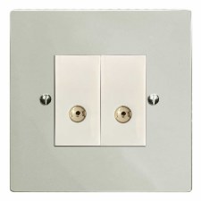 Victorian TV Socket Outlet 2 Gang Polished Nickel