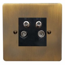 Victorian Quadplex TV Socket Antique Brass Lacquered