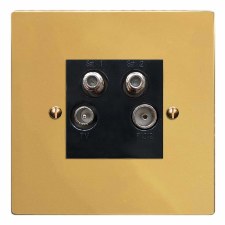 Victorian Quadplex TV Socket Polished Brass Unlacquered