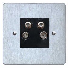 Victorian Quadplex TV Socket Satin Chrome & Black Trim