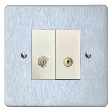 Victorian Satellite & TV Socket Outlet Satin Chrome & White Trim