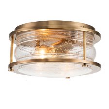 Quintiesse Ashland Bay Flush Bathroom Ceiling Light Natural Brass