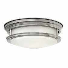 Quintiesse Hadrian Flush Ceiling Light Antique Nickel with Opal Glass