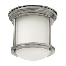 Quintiesse Hadrian Mini Flush Ceiling Light Antique Nickel with Opal Glass