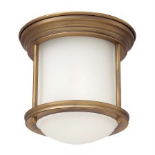 Quintiesse Hadrian Mini Flush Ceiling Light Brushed Bronze with Opal Glass