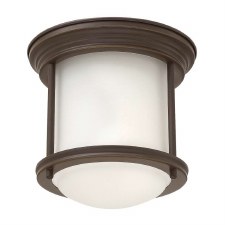 Quintiesse Hadrian Mini Flush Ceiling Light Oil Rubbed Bronze with Opal Glass