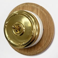 Reed & Ribbon Round Dolly Light Switch 1 Gang Polished Brass Unlac White