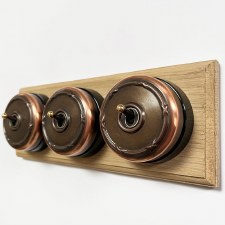 Reed and Ribbon Dome Dolly Light Switch 3 Gang Renovated Copper Black