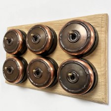 Reed and Ribbon Dome Dolly Light Switch 6 Gang Renovated Copper