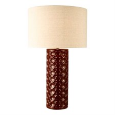 Raja Table Lamp Red Porcelain & Linen Shade