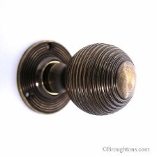 Heritage Brass V971-AT Antique Brass Reeded Mortice Door Knobs