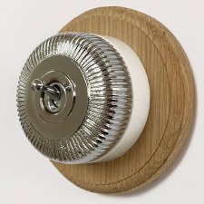 Reeded Round Dolly Light Switch 1 Gang Polished Chrome White Base